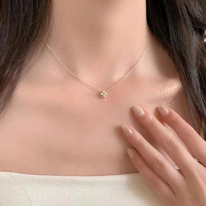 18K Gold-Plated Zircon Necklace – S925 Sterling Silver Four Leaf Clover Pendant for Women