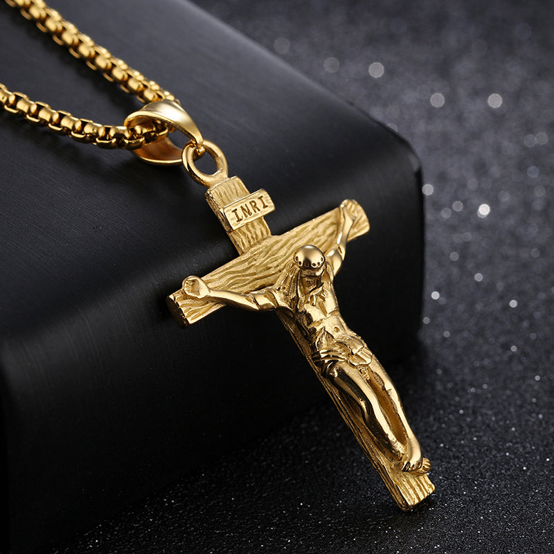 . Faith Cross Pendant Necklace – Gold & Silver Stainless Steel Chain for Men