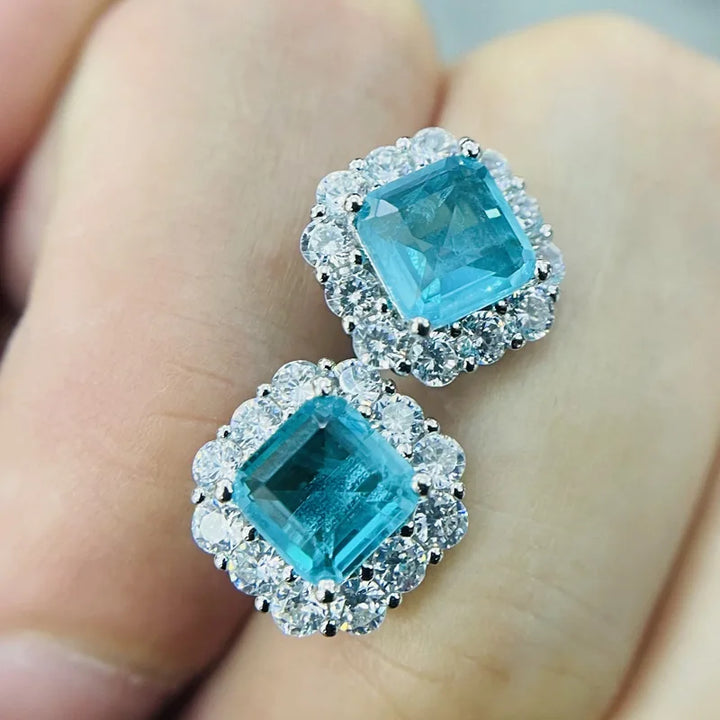 GlamParaiba™ – Elegant Square Tourmaline Earrings in 925 Sterling Silver