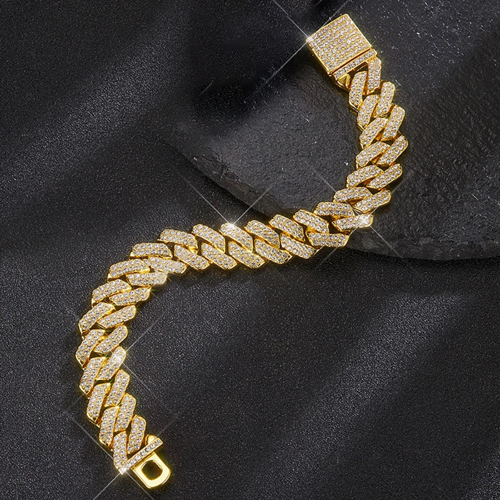 Frosted 15MM Cuban Chain Necklace – Rhinestone Hip Hop Bling