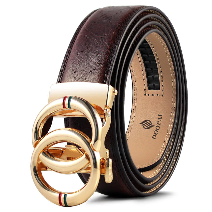 Men Leather Belt Metal Car Automatic Buckle Work Belt Double Loop Round Buckle Belts for Men Women Gifts Gc Belts for Women