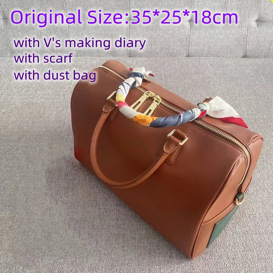 Luxury V Design Boston Handbag – Unisex Crossbody Bag with Silk Scarf