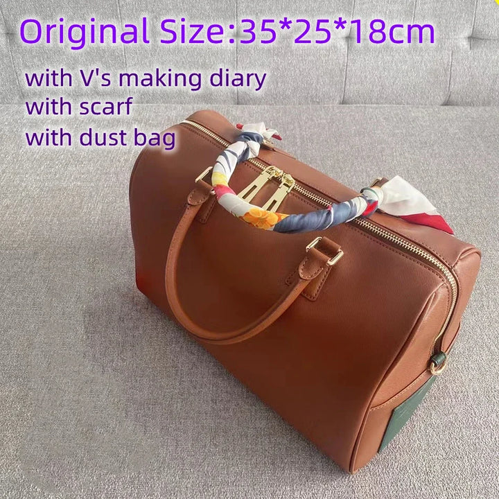 Luxury V Design Boston Handbag – Unisex Crossbody Bag with Silk Scarf