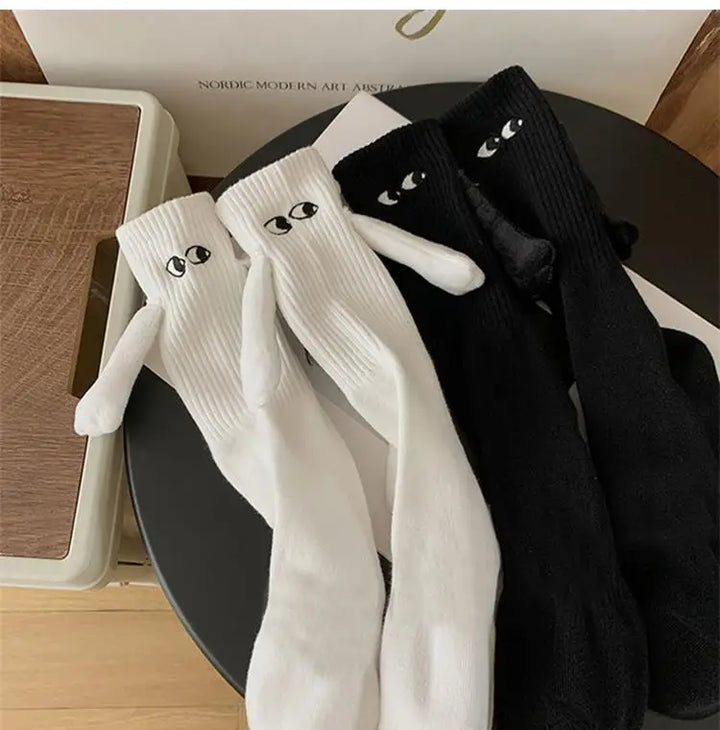 1 Pair Cute Socks Hand In Hand Sock Women Lovely High Quality Solid Color Black White Socks Summer Lace Mesh Short Socks