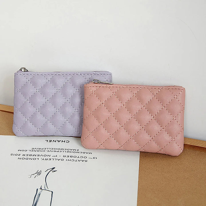 Plaid PU Leather Coin Purse – Mini Zipper Wallet & Card Holder for Women
