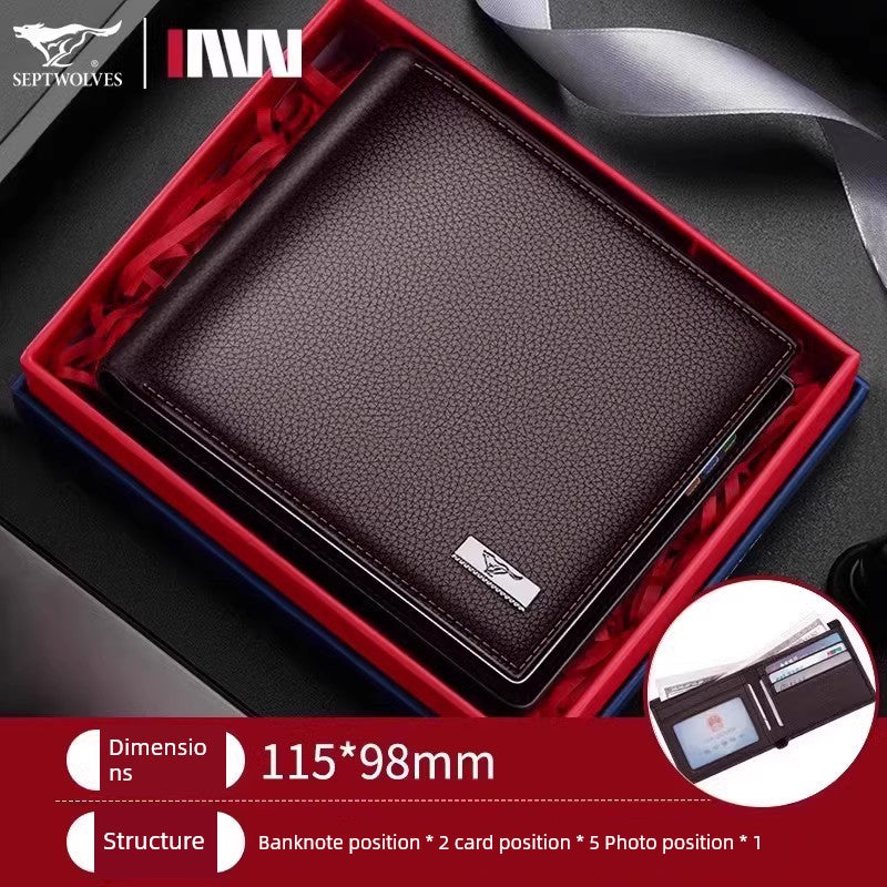 SEPTWOLVES Men Genuine Leather Genuine Goods Short One-Piece Wallet