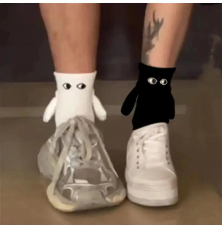1 Pair Cute Socks Hand In Hand Sock Women Lovely High Quality Solid Color Black White Socks Summer Lace Mesh Short Socks