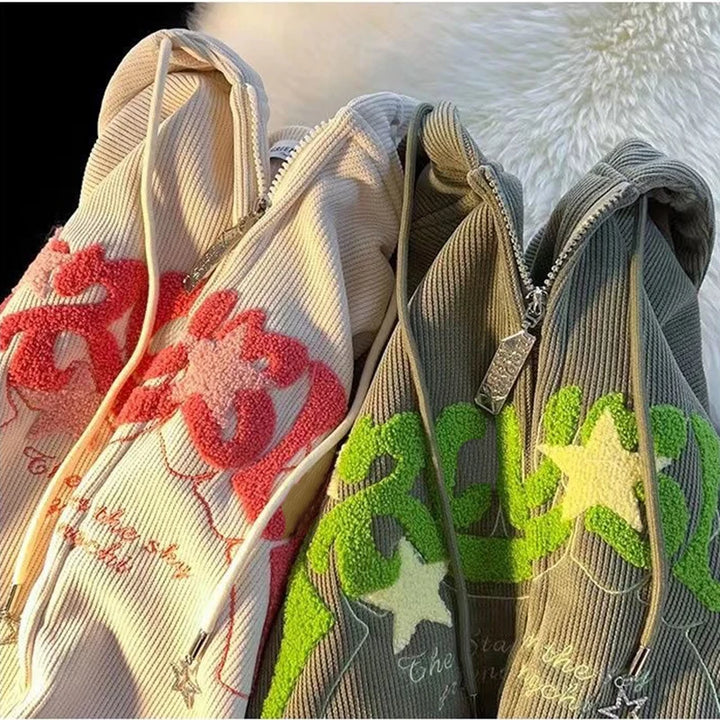 Embroidered Zip-Up Hoodie for Women