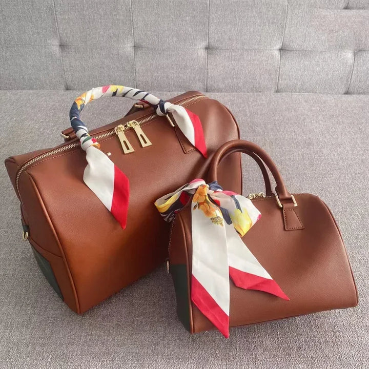 Luxury V Design Boston Handbag – Unisex Crossbody Bag with Silk Scarf