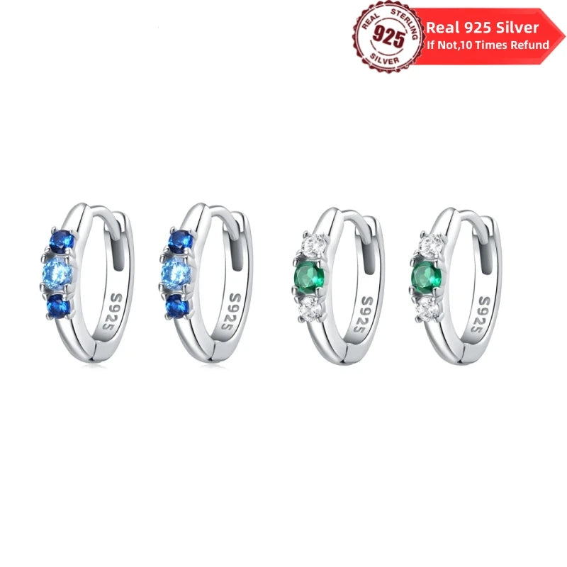 100% Real 925 Sterling Silver Simple Inlaid zircon Blue and Green Earring For Women Making Jewelry Gift Wedding Party Engagement