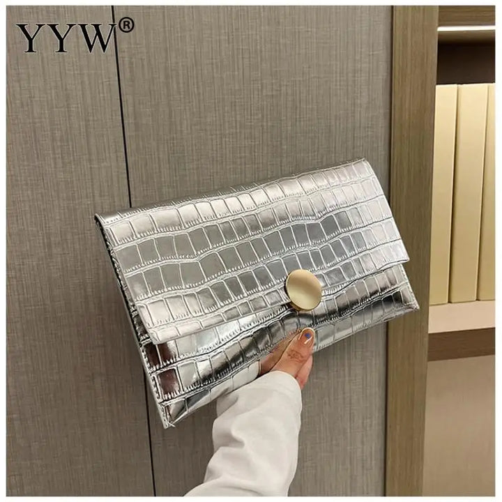 Luxe Envelope Clutch – Stylish PU Leather Shoulder Bag with Chain Detail