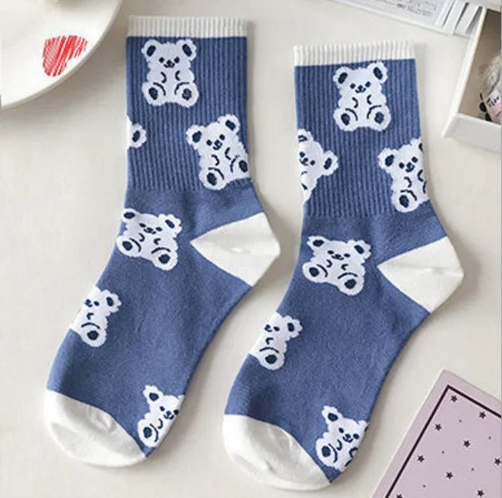 Women's Socks Warm Socks In Autumn and Winter Blue Socks Students High-top Striped Checkered Sports Stockings