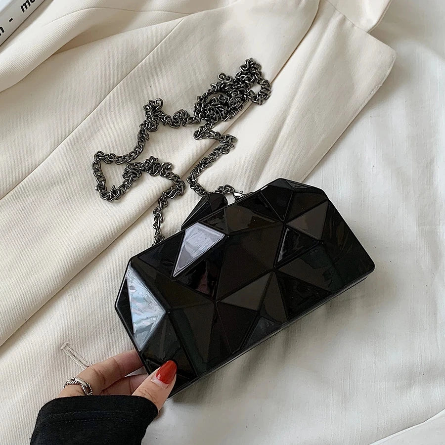 Aurora Gold Box Clutch – Geometric Mini Purse for Evening Glam
