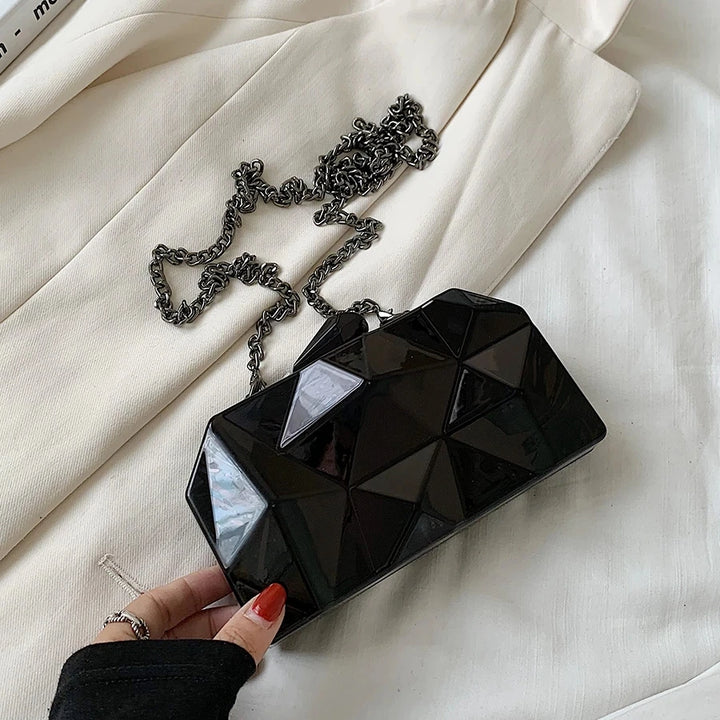 Aurora Gold Box Clutch – Geometric Mini Purse for Evening Glam