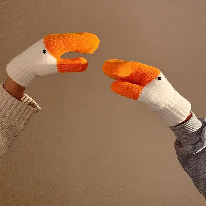 Creative Quirky Gloves Big Goose Woolen Gloves with Fingers Women's Winter Warm Plush Thick Anti Cold Gloves Cute Couple
