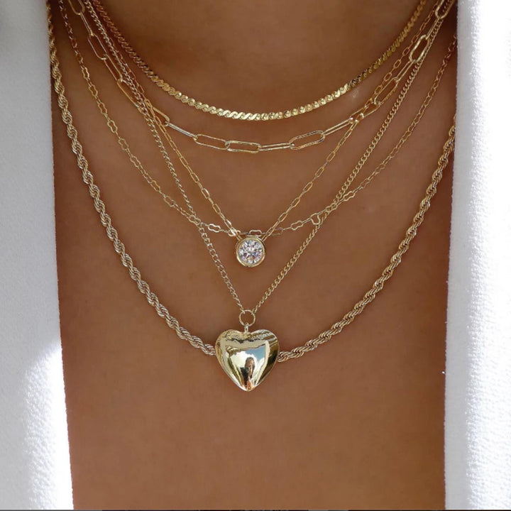 Gold Pendant Necklace Set – Trendy Boho Multi-Layer Crystal Jewelry for Women