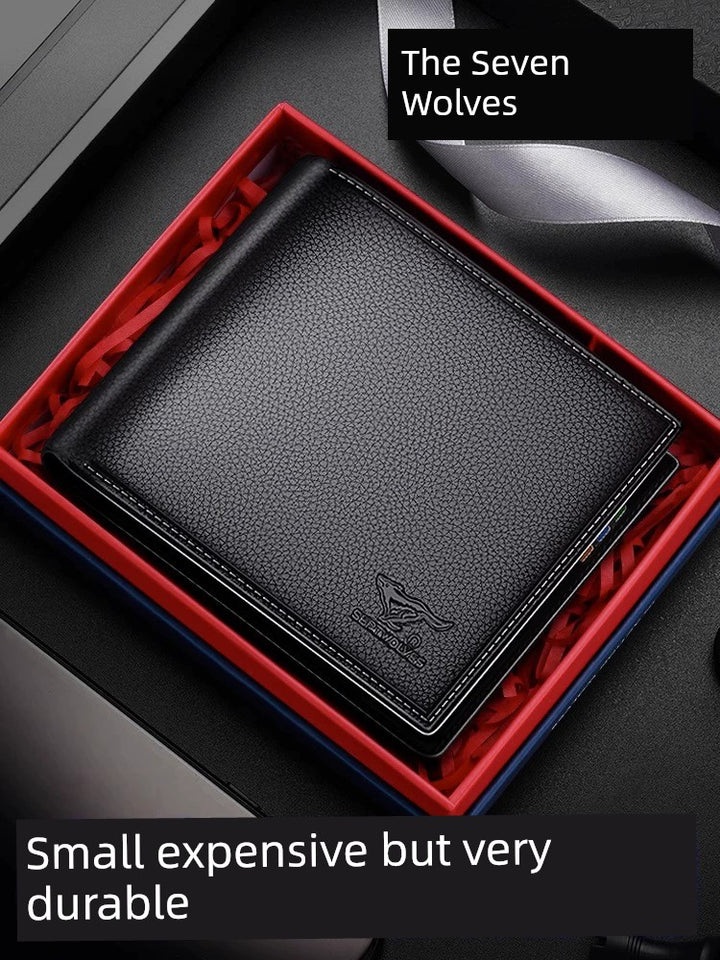 SEPTWOLVES Men Genuine Leather Genuine Goods Short One-Piece Wallet