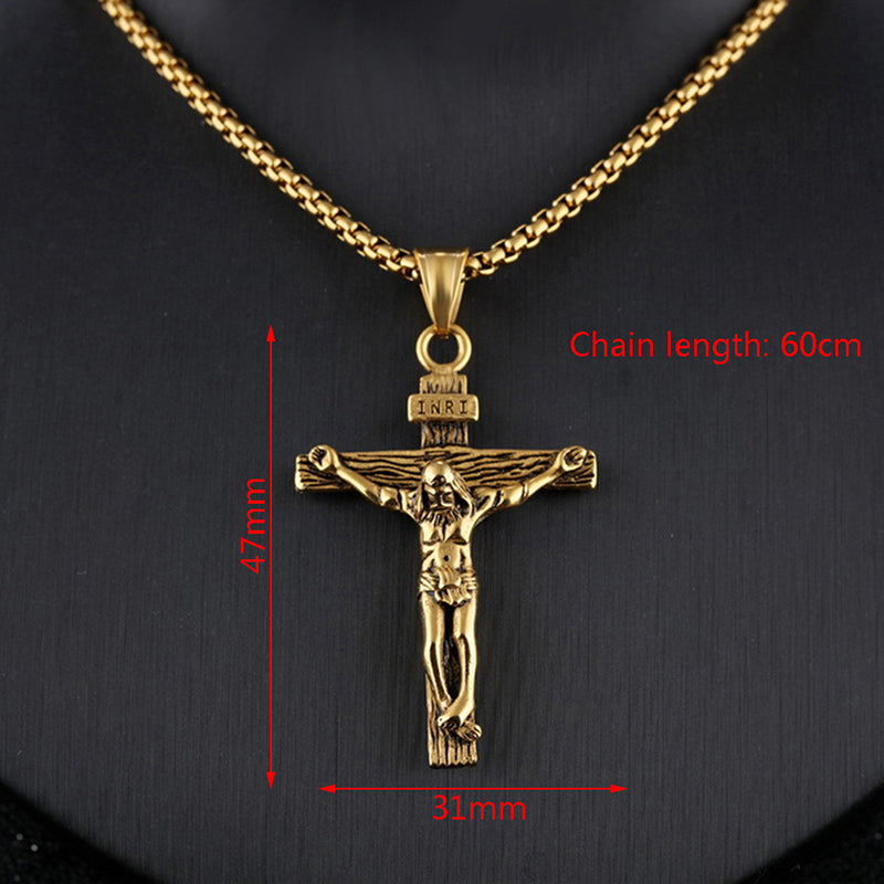 . Faith Cross Pendant Necklace – Gold & Silver Stainless Steel Chain for Men