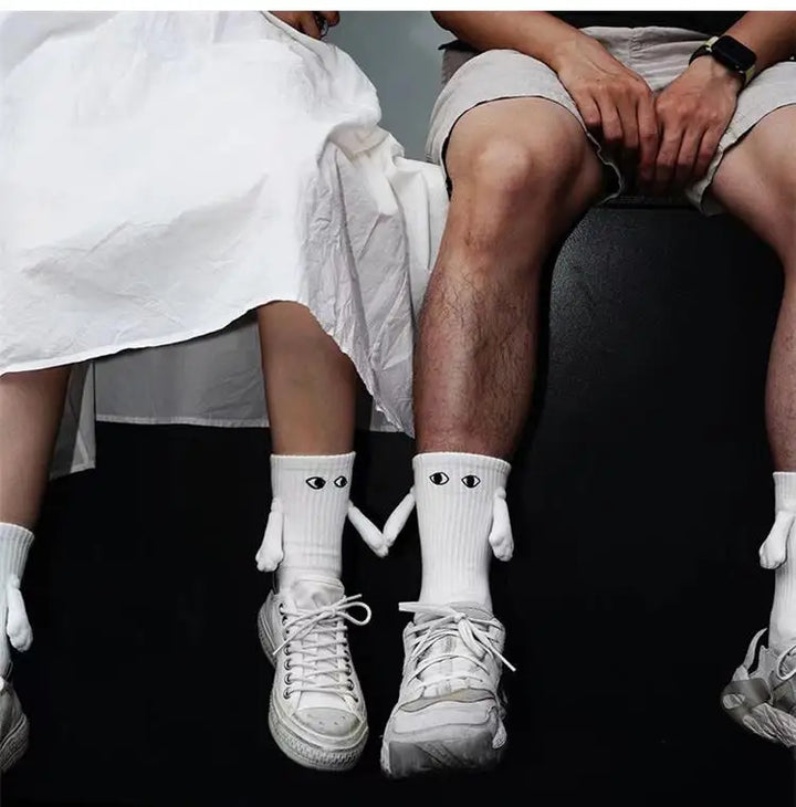 1 Pair Cute Socks Hand In Hand Sock Women Lovely High Quality Solid Color Black White Socks Summer Lace Mesh Short Socks