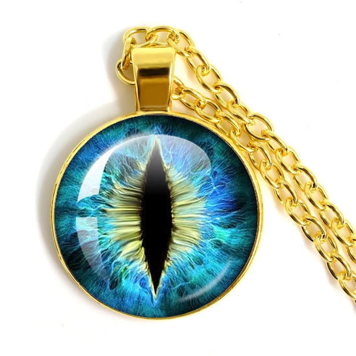 Lovely Fashion Colored Evil Eye Necklace Beautiful Animal Dragon Cats Eye Heart 25mm Glass Cabochon Pendant Gift For Fridends
