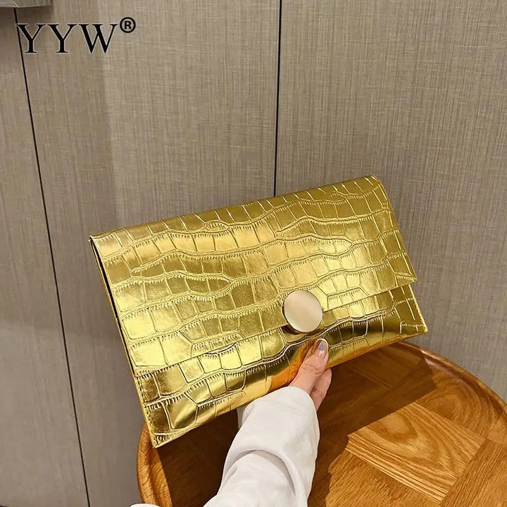 Luxe Envelope Clutch – Stylish PU Leather Shoulder Bag with Chain Detail