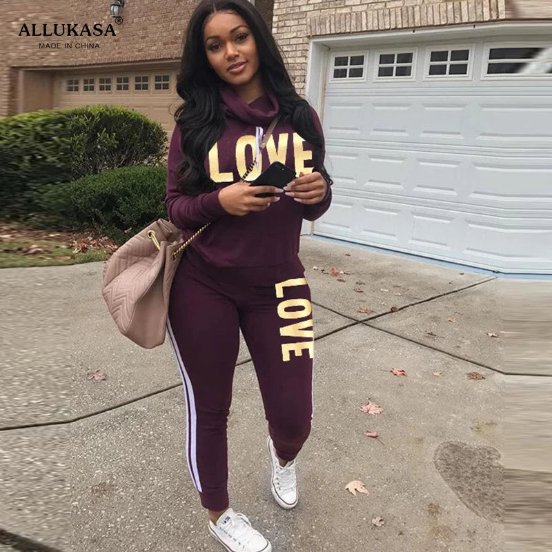 LOVE" Print Hoodie Set
