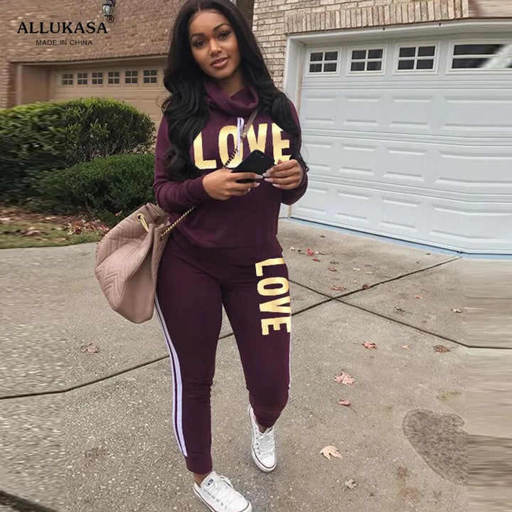 LOVE" Print Hoodie Set