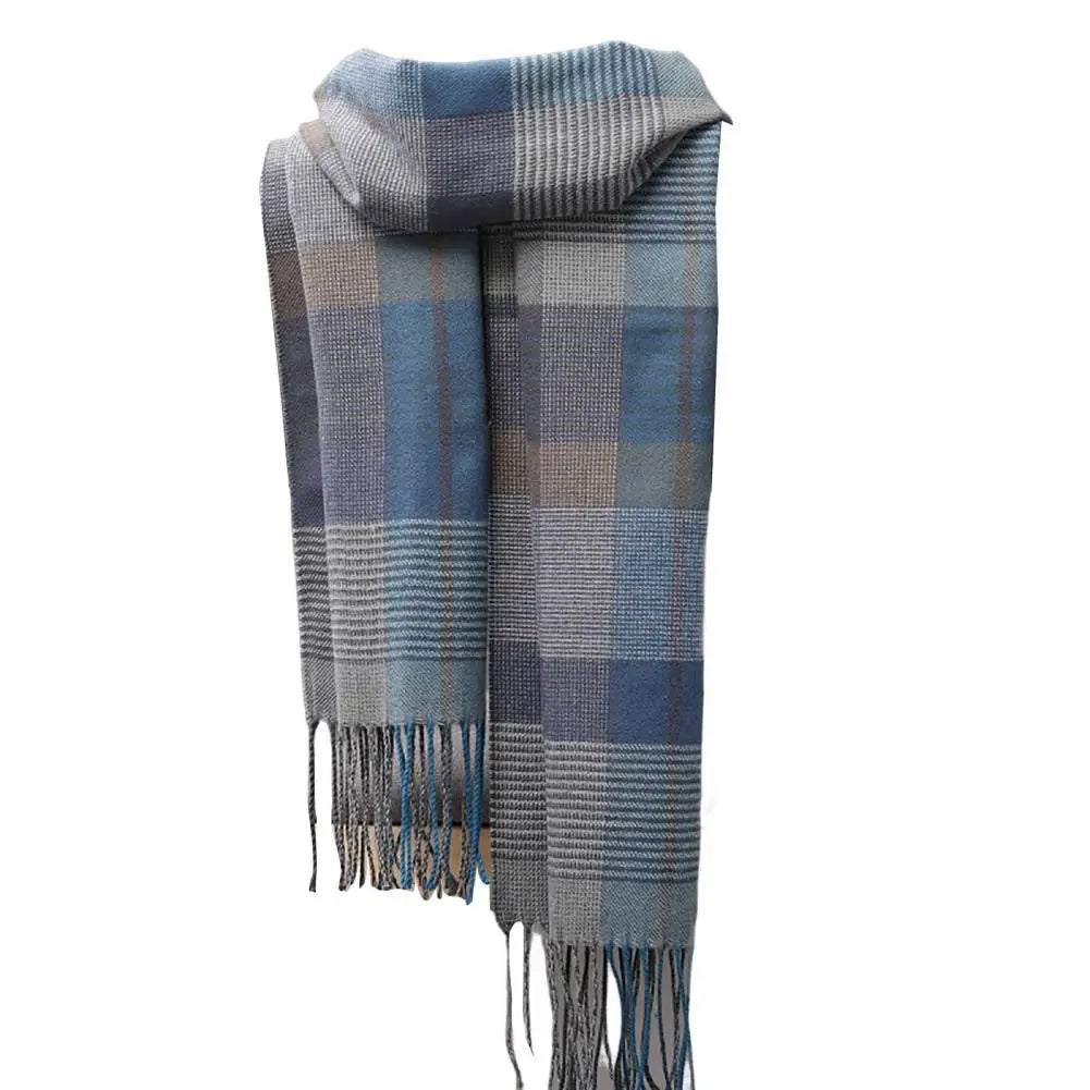 Long Tassel Scarf – Faux Cashmere Plaid Wrap for Men & Women