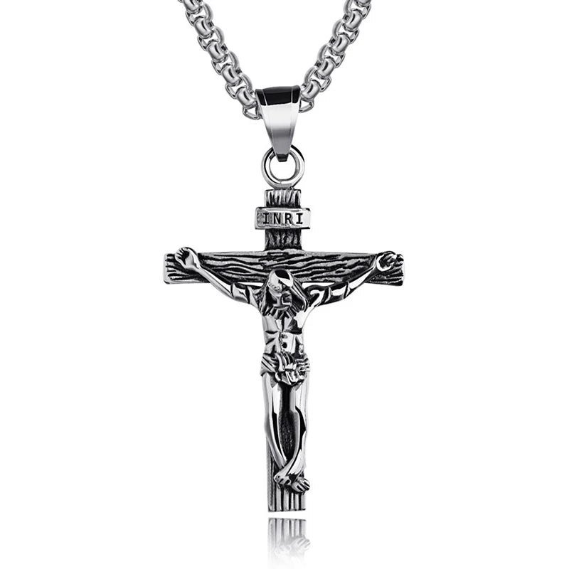 . Faith Cross Pendant Necklace – Gold & Silver Stainless Steel Chain for Men