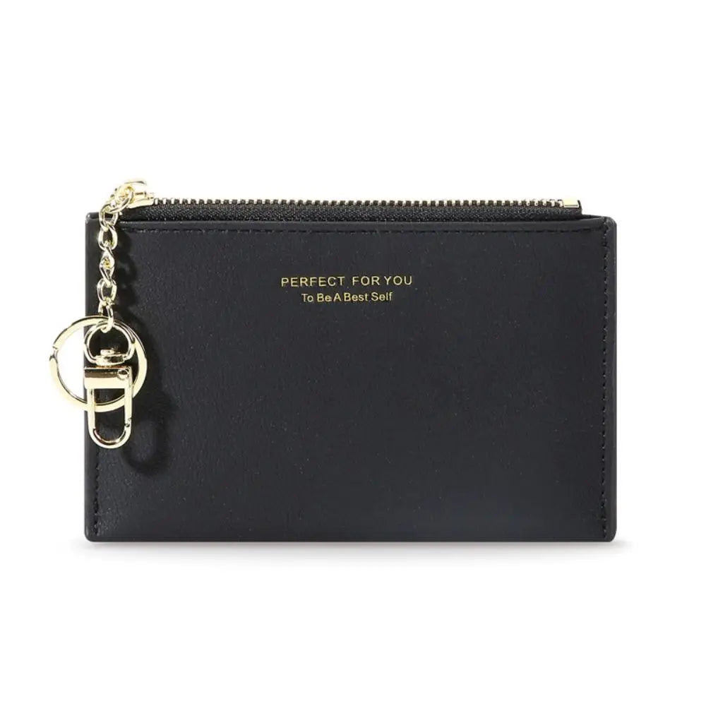 Ultra-Thin PU Leather Wallet – Mini Coin Purse with Keychain