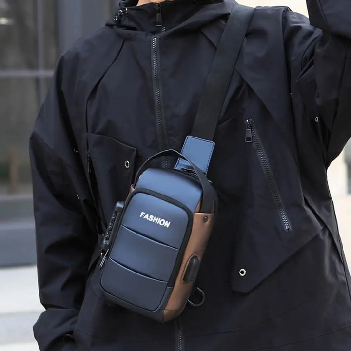 Unisex PU Leather Anti Theft Chest Bag Large Capacity USB Charging Travel Sling Chest Bag Waterproof Crossbody Bag Unisex