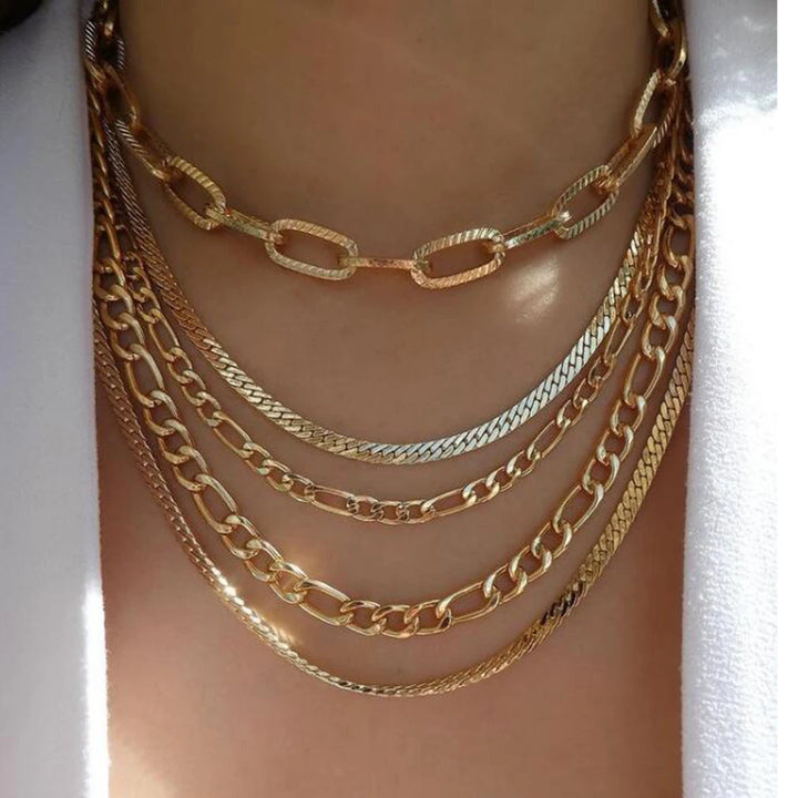 Gold Pendant Necklace Set – Trendy Boho Multi-Layer Crystal Jewelry for Women