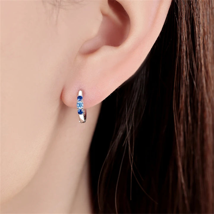 100% Real 925 Sterling Silver Simple Inlaid zircon Blue and Green Earring For Women Making Jewelry Gift Wedding Party Engagement