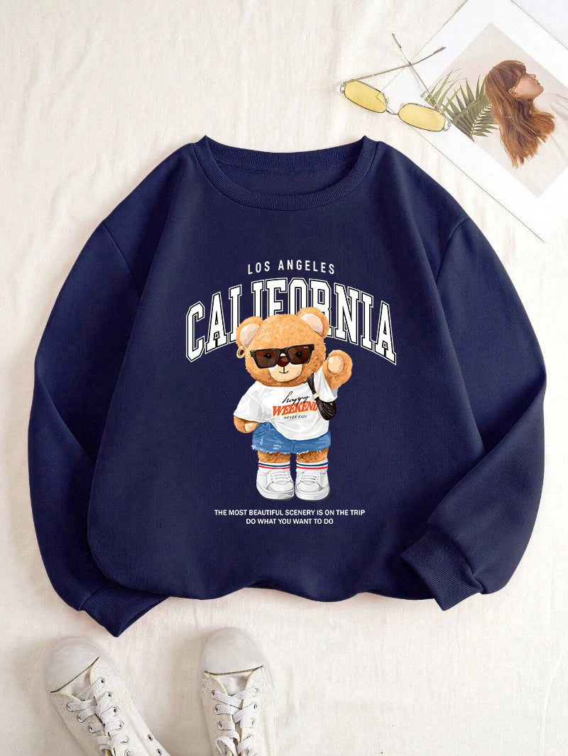 California Bear Print Oversized Hoodie
