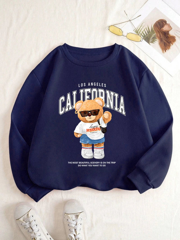 California Bear Print Oversized Hoodie