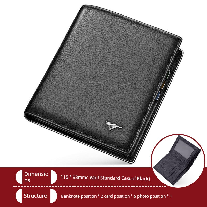 SEPTWOLVES Men's Simplicity First Layer Cowhide Short Wallet