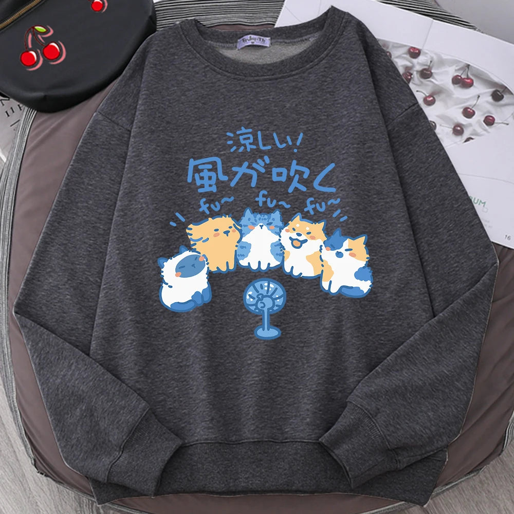 5 Cats Fan Print Sweatshirt
