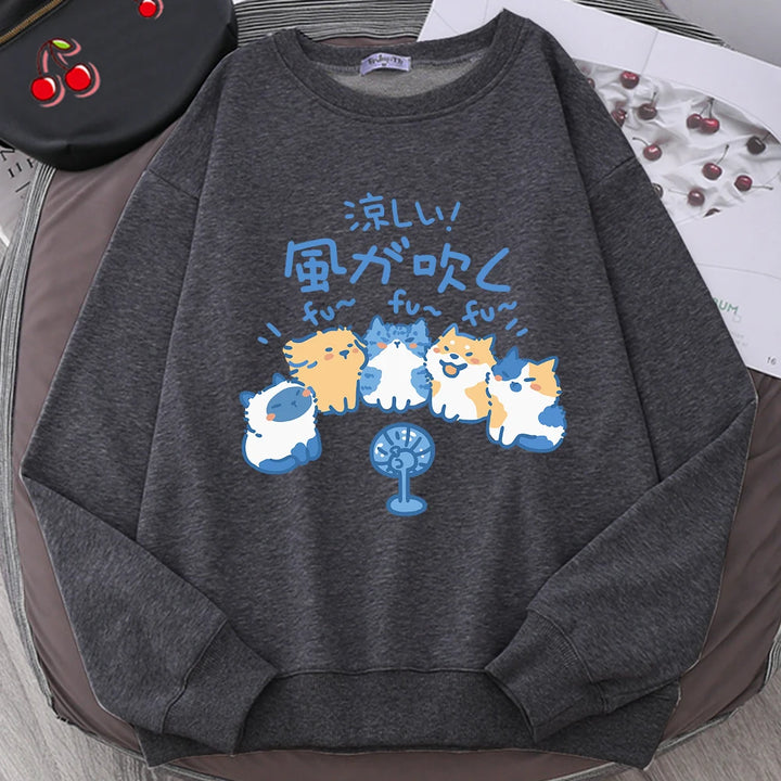 5 Cats Fan Print Sweatshirt