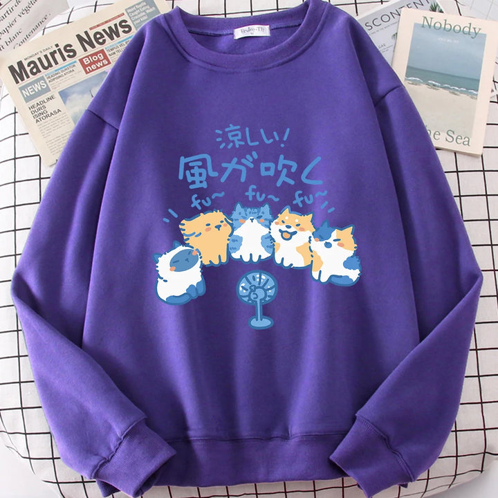 5 Cats Fan Print Sweatshirt