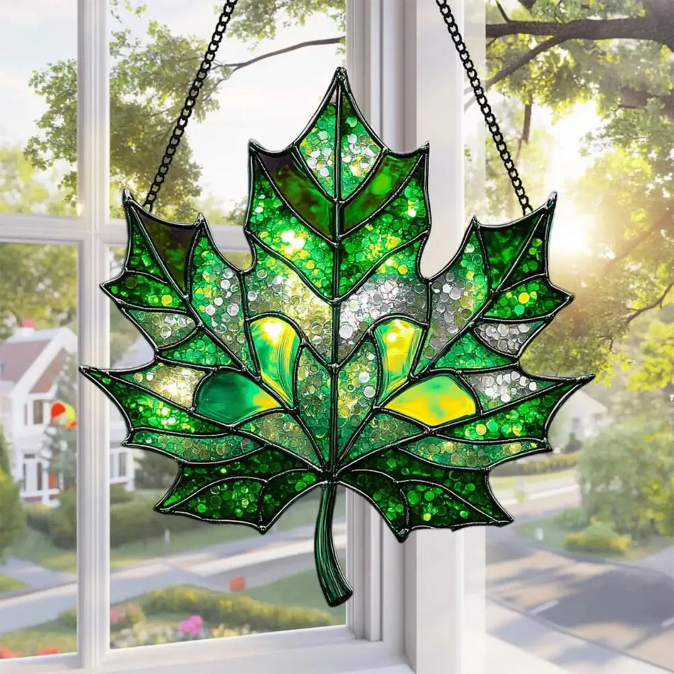 Maple Leaf Fall Ornament Window Hanging Autumn Leaf Suncatcher Stained Glass Wall Art for Thanksgiving Autumn  Home Decor