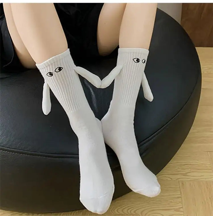 1 Pair Cute Socks Hand In Hand Sock Women Lovely High Quality Solid Color Black White Socks Summer Lace Mesh Short Socks