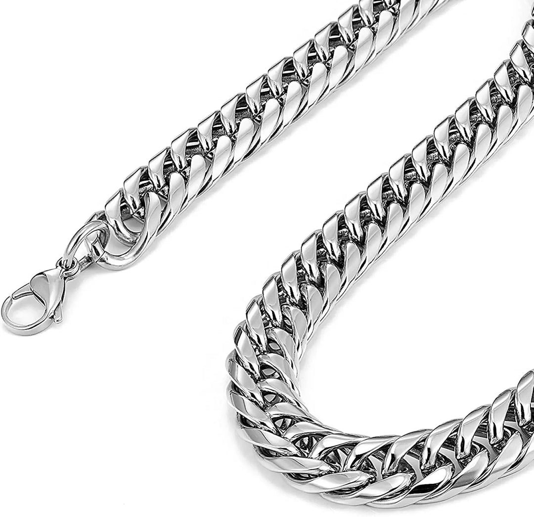 HNSP Stainless Steel Cuban Chain Necklace Bracelet For Men Neck Silver Color 8MM-14MM Thick Long Hand Chains Male Gift