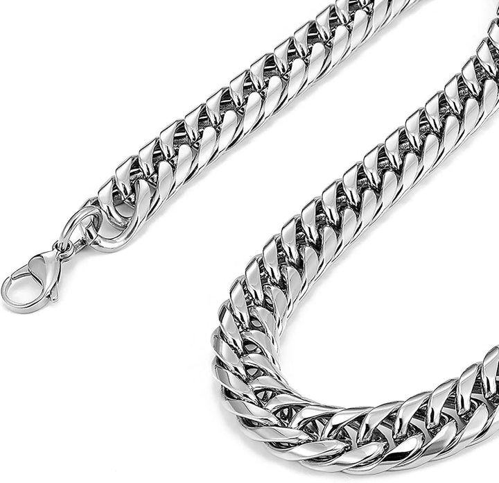 HNSP Stainless Steel Cuban Chain Necklace Bracelet For Men Neck Silver Color 8MM-14MM Thick Long Hand Chains Male Gift