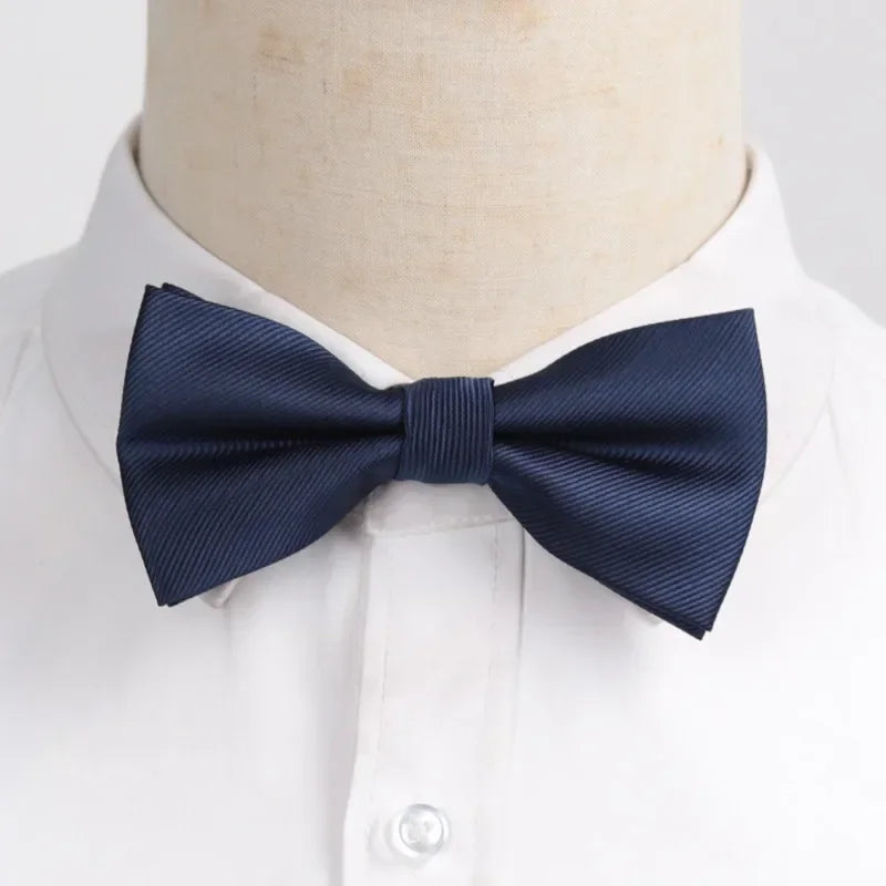 Men’s Classic Black Bow Tie – Formal Polyester Woven Pattern