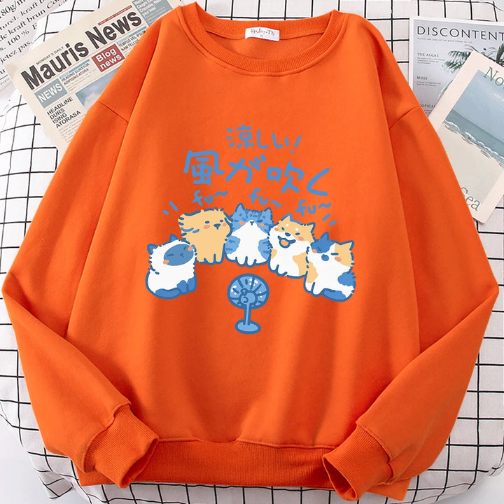 5 Cats Fan Print Sweatshirt