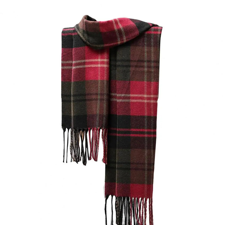 Long Tassel Scarf – Faux Cashmere Plaid Wrap for Men & Women