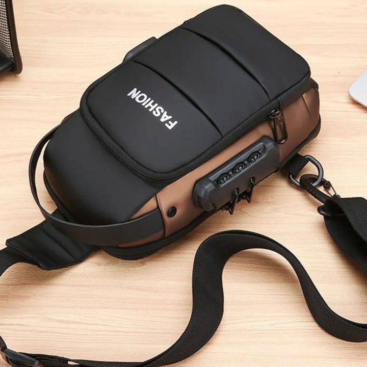 Unisex PU Leather Anti Theft Chest Bag Large Capacity USB Charging Travel Sling Chest Bag Waterproof Crossbody Bag Unisex