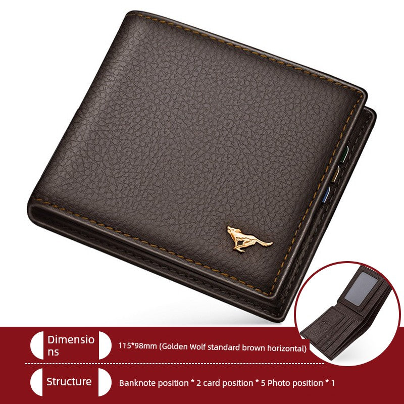 SEPTWOLVES Men's Simplicity First Layer Cowhide Short Wallet