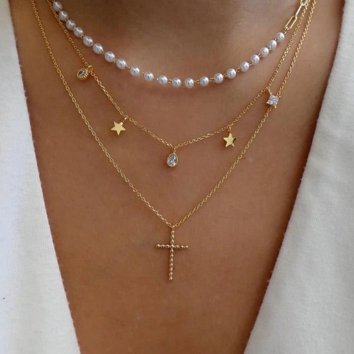Gold Pendant Necklace Set – Trendy Boho Multi-Layer Crystal Jewelry for Women