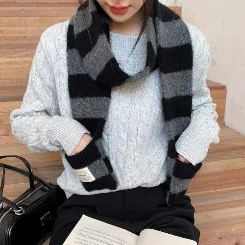 Gothic Striped Shawl – Y2K Winter Scarf for Women